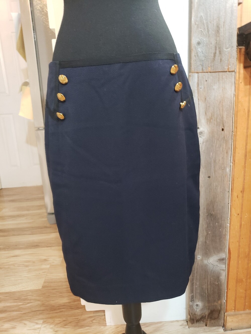 The Limited Navy Blue Nautical Sailor Pencil Skirt Size 10 Detail Gold Buttons